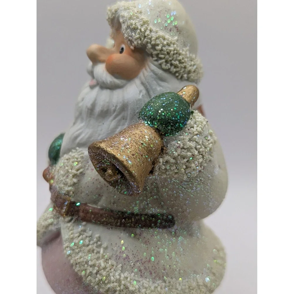 Santa‎ Claus Figurine Pastel Pink Pants White Coat Gold Bell Bag Presents 6.75